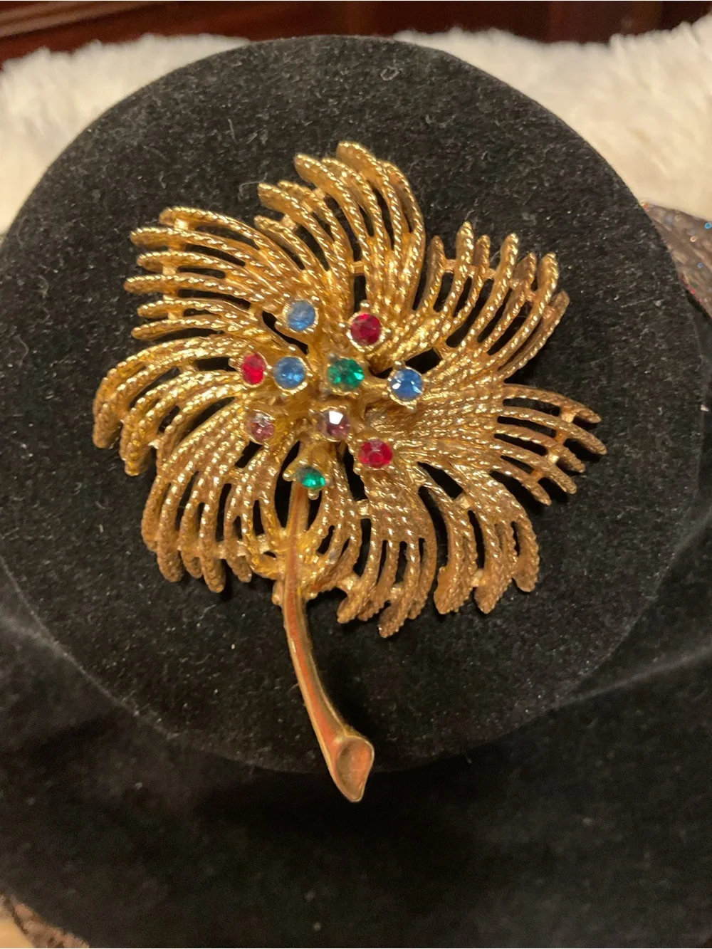 Gold-Tone Floral Brooch with Multicolor Rhinestones